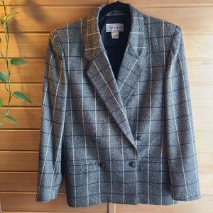 Vintage 100% wool blazer navy & tan tweed
